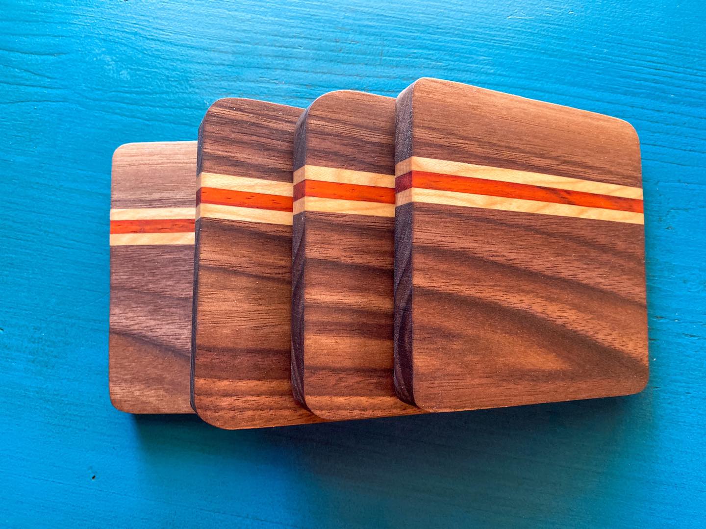 Wooden Coaster - Three Species With Narrow Offset Lines