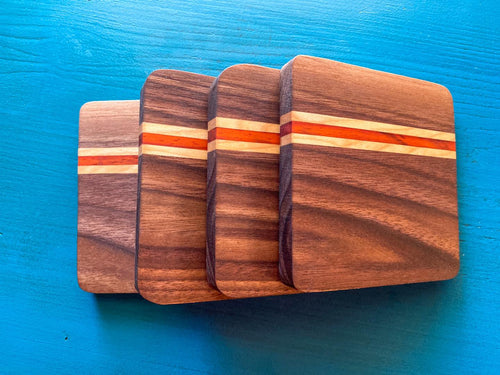 Wooden Coaster - Three Species With Narrow Offset Lines