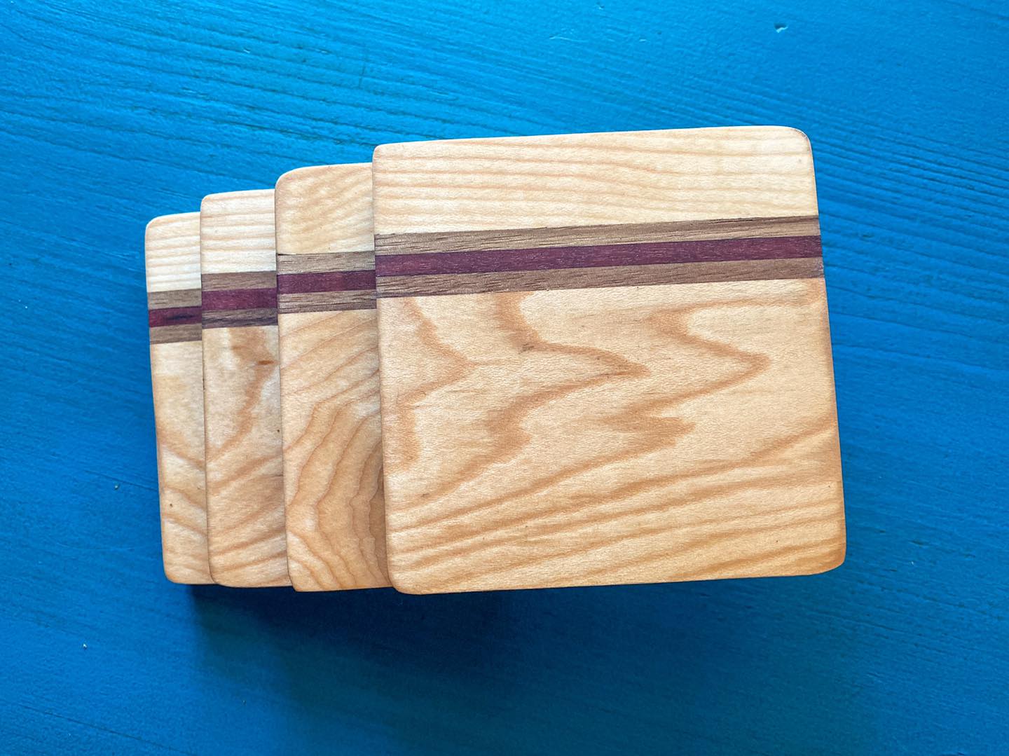 Wooden Coaster - Three Species With Narrow Offset Lines