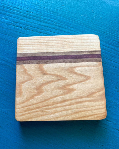 Wooden Coaster - Three Species With Narrow Offset Lines